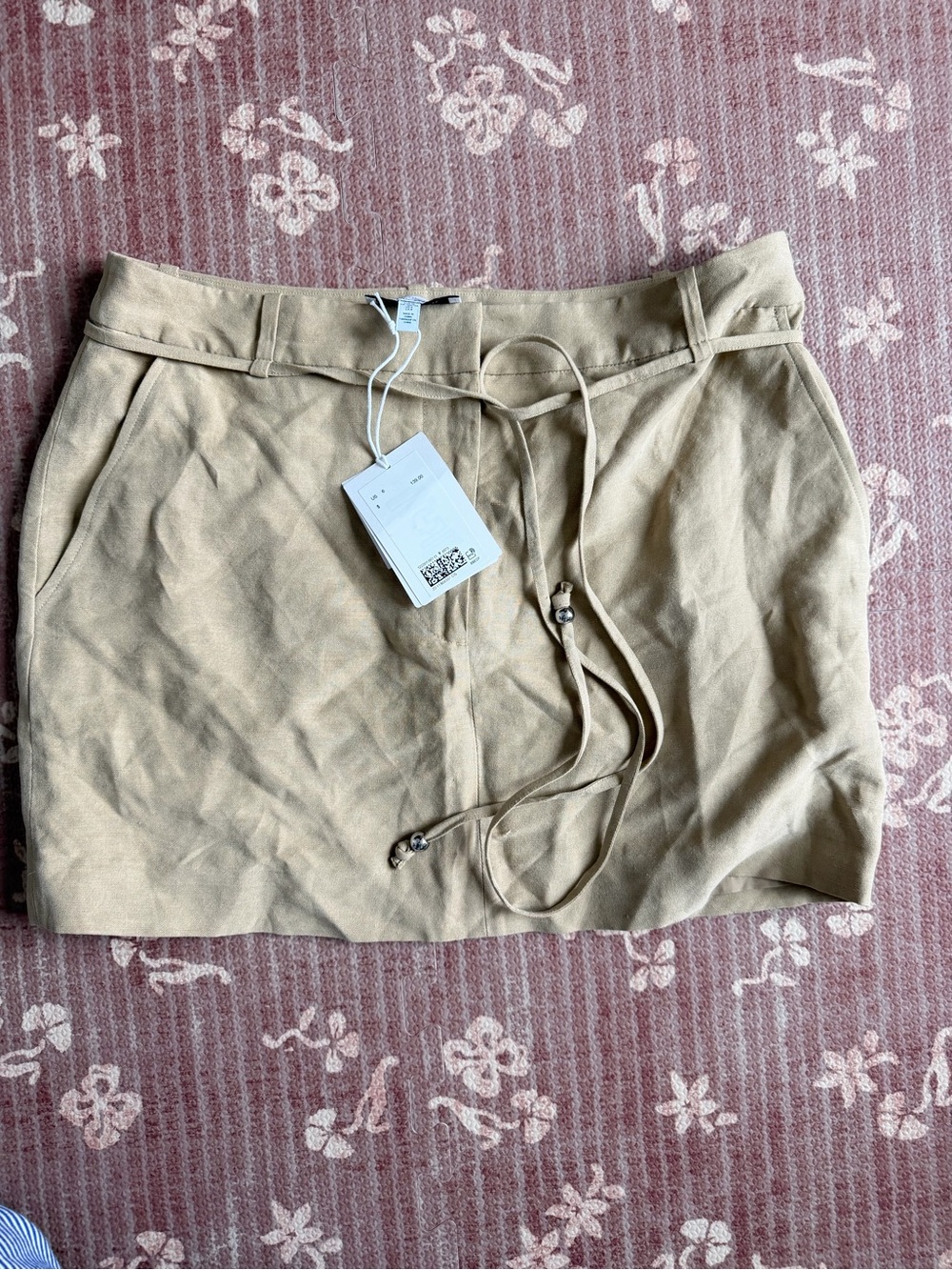 & Other Stories Beige Drawstring Mini Skirt